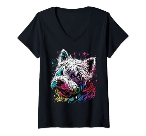 Damen Niedlicher Westie-Hund auf West Highland White Terrier Liebhaber T-Shirt mit V-Ausschnitt Damen Niedlicher Westie-Hund auf West Highland White Terrier Liebhaber T-Shirt mit V-Ausschnitt von West Highland White Terrier lover for Westie owner
