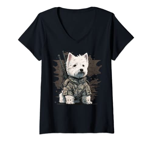 Damen Soldat West Highland White Terrier Army Military Westie T-Shirt mit V-Ausschnitt Damen Soldat West Highland White Terrier Army Military Westie T-Shirt mit V-Ausschnitt von West Highland White Terrier lover for Westie owner