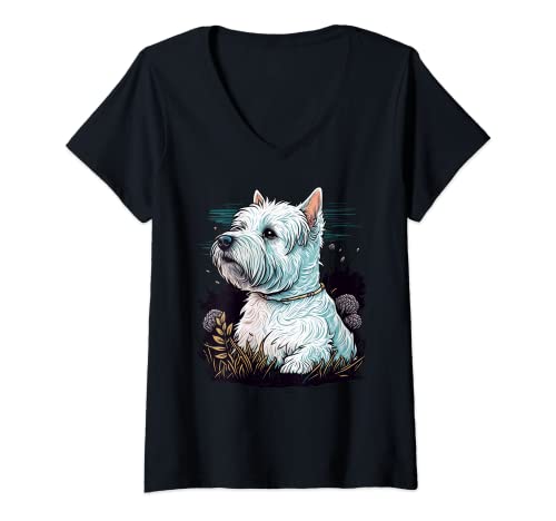 Damen West Highland White Terrier Hund auf Westie Lover T-Shirt mit V-Ausschnitt Damen West Highland White Terrier Hund auf Westie Lover T-Shirt mit V-Ausschnitt von West Highland White Terrier lover for Westie owner