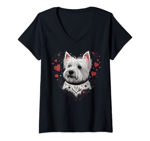 Damen Westie Love Heart on West Highland White Terrier Lover T-Shirt mit V-Ausschnitt Damen Westie Love Heart on West Highland White Terrier Lover T-Shirt mit V-Ausschnitt von West Highland White Terrier lover for Westie owner