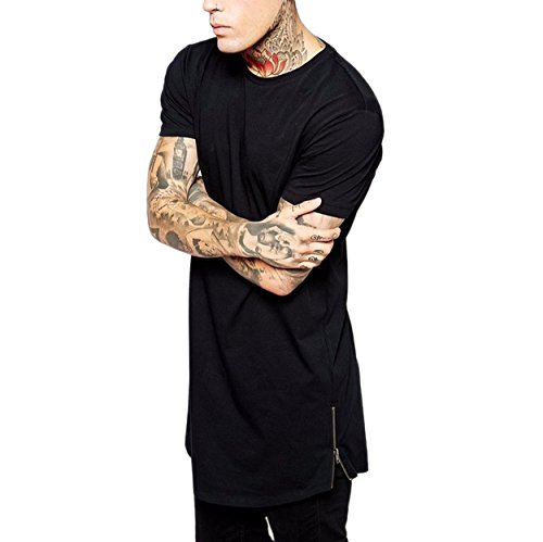 Semen Herren Männer Lange Reißverschluss T-Shirt Streetwear Hip Hop Bluse Hemd Poloshirt Slim Fit Schwarz (EU M(Herstellergrößer L), Schwarz) von West See