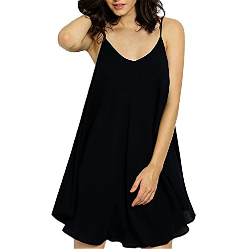 West See Damen Chiffon Träger Strandkleid Causual Strand Kleider Ärmellos Rückenfrei Lose Neckholder Chiffon Rock (EU42-44, Schwarz) von West See