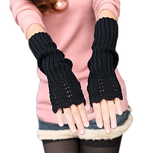 West See Damen Strick Winter fingerlose Handschuhe weiche warme Fausthandschuhe Armstulpen Handwärmer (Schwarz) von West See