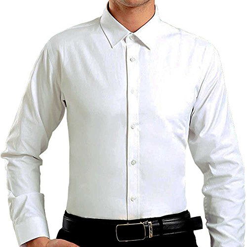 West See Herr Männer Slim Fit Hemd Knopfleiste Freizeit Business Shirt Langarm Einfarbig (L, Weiß) von West See