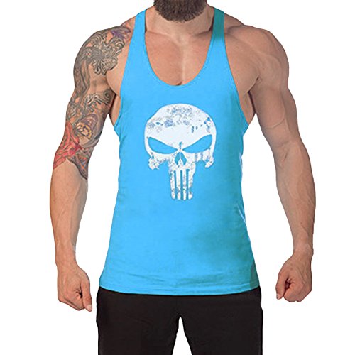 West See Herr Mann Tops Tank Tankshirt Vintage Skull Totenkopf T-Shirt Weste Muscleshirt Print (EU L, Blau) von West See