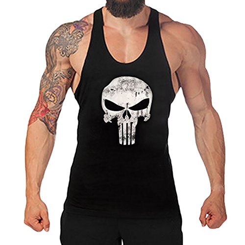 West See Herr Mann Tops Tank Tankshirt Vintage Skull Totenkopf T-Shirt Weste Muscleshirt Print (EU M, Schwarz) von West See