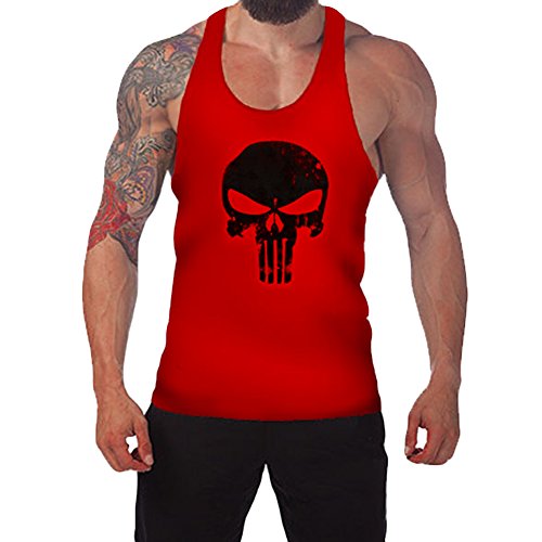 West See Herr Mann Tops Tank Tankshirt Vintage Skull Totenkopf T-Shirt Weste Muscleshirt Print (EU XL, Rot) von West See