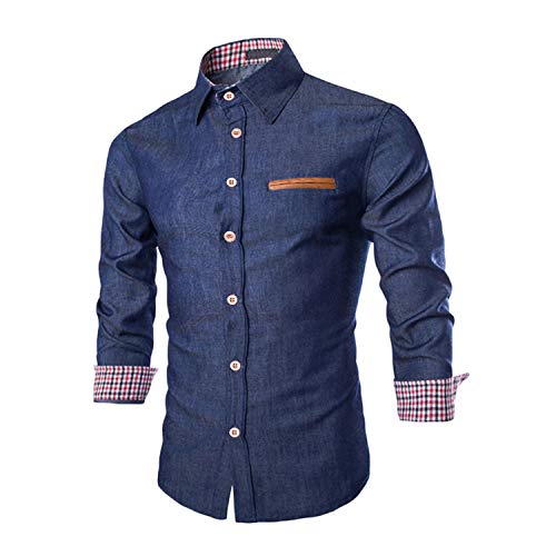 West See Herren Männer Freizeit Hemd Langarm Shirts Slim Fit Business Bügelleicht (DE L, Dunkelblau) von West See