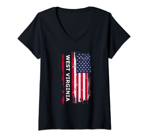 Damen Bundesstaat West Virginia T-Shirt mit V-Ausschnitt von West Virginia USA Flag