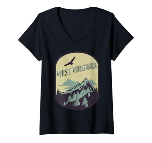 Damen West-Virginia T-Shirt mit V-Ausschnitt von West Virginia USA Outdoor Vintage