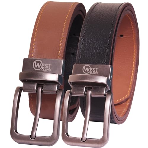 West clever Men's Leather Belt, Double sided use for suit & Jeans. (Length: 130cm Suitable waist 91cm-112cm (36”- 44” Inch)) von West clever