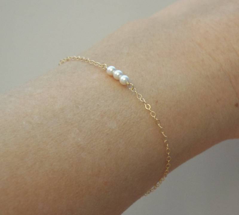 Winzige Drei Perlen Armband, Sterling Silber, Gold Fill, Rosegold Dünne Brautjungfern, Blumenmädchen, Braut, Winzige Kleine von West9th