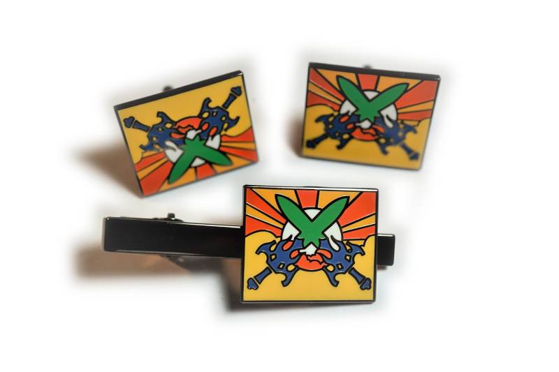 Schloss Greyskull He-Man Masters Of The Universe Wappen Flagge Tie Bar Clip & Manschettenknöpfe Set von WestCoastPins