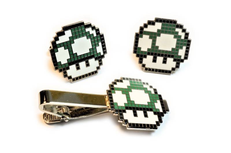 Super Mario World Grün Pilz 1Up Extra Life Power Up Krawattenklammer & Manschettenknöpfe Im Set von WestCoastPins