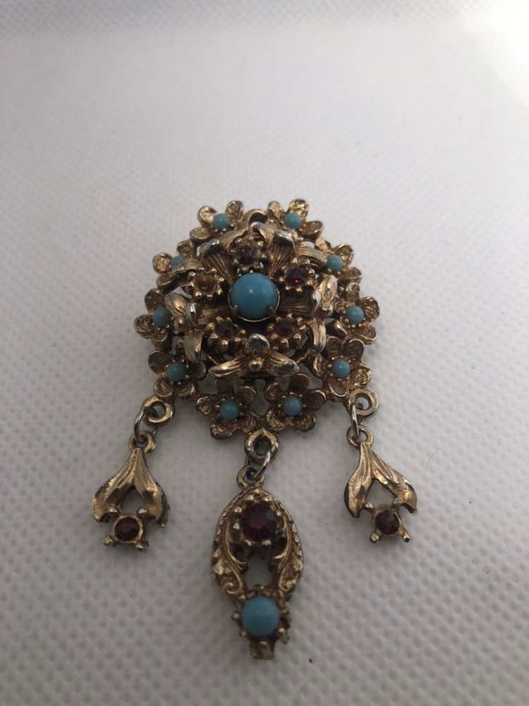 Vintage Türkis Und Strass Brosche von WestEndCurios