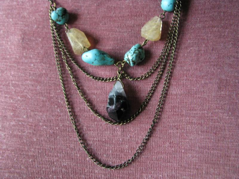 Boho Amethyst Citrin Türkis Howlith Halskette, Multi Strang Stein Halskette Boho Amethyst Citrin Türkis Howlith Halskette, Multi Strang Stein Halskette von WestEndMarket