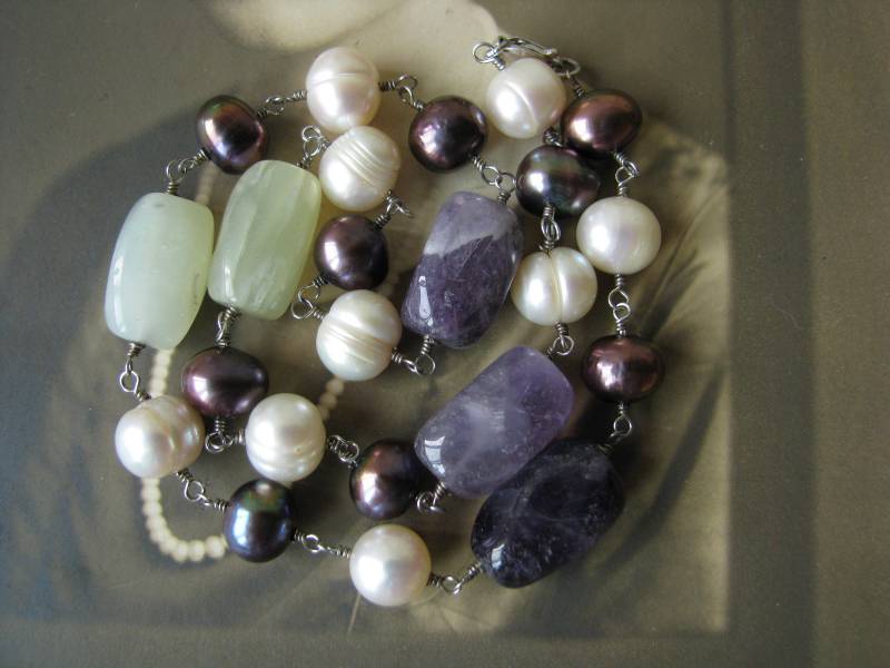 Handgemachte Perlenkette Mit Drahtperlen, Handgemachte Amethyst Perlenkette, Serpentin Perlen Halskette Handgemachte Perlenkette Mit Drahtperlen, Handgemachte Amethyst Perlenkette, Serpentin Perlen Halskette von WestEndMarket