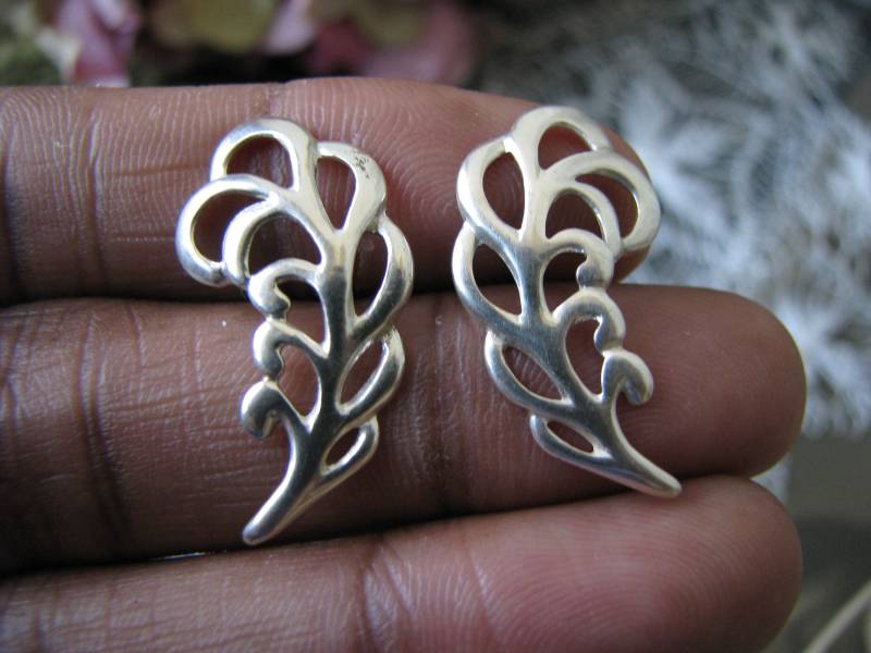 Vintage Feder Ohrringe, Sterling Silber Ohrringe von WestEndMarket