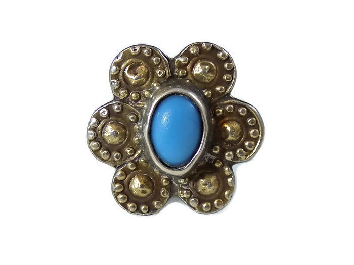 Groß Vintage Silber Türkis Blume Ring Größe R 9 Us, Feiner Schmuck Groß Vintage Silber Türkis Blume Ring Größe R 9 Us, Feiner Schmuck von WestandSonJewellery