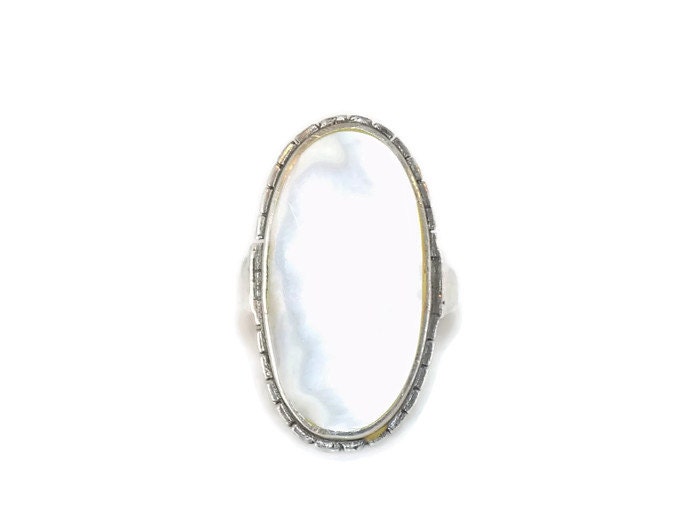 Riesiger Vintage Sterling Silber Mop Perlmutt Ring Größe S 1/2 Uk 9.75 Us, Feiner Schmuck Riesiger Vintage Sterling Silber Mop Perlmutt Ring Größe S 1/2 Uk 9.75 Us, Feiner Schmuck von WestandSonJewellery