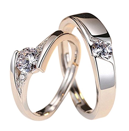 Westeng Silberring Verstellbare Größe Offener Ring Paar-Ring Schmuck und Accessoires Herzform Eingelegter Zirkon von Westeng