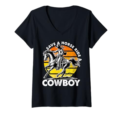 Damen Speichern Sie einen Pferderitt als Cowboy-Design T-Shirt mit V-Ausschnitt Damen Speichern Sie einen Pferderitt als Cowboy-Design T-Shirt mit V-Ausschnitt von Western Adventure Designs