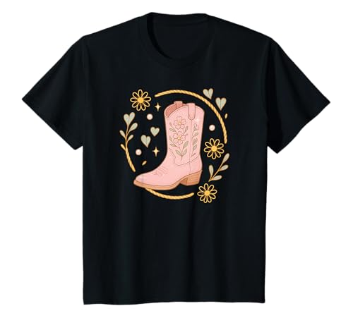 Rodeo Cowgirl-Stiefel, Blumenmuster, für Kinder, Rosa T-Shirt von Western Aesthetic Floral Cowgirl Rodeo Coquette