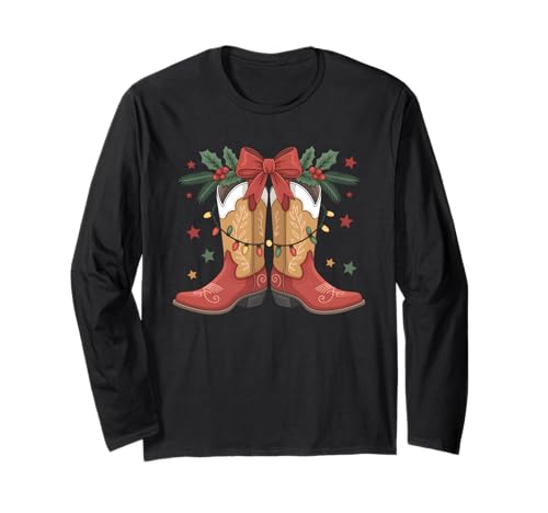 Cowgirl Boot Western Weihnachtsbeleuchtung Land Damen Mädchen Langarmshirt Cowgirl Boot Western Weihnachtsbeleuchtung Land Damen Mädchen Langarmshirt von Western Boots Graphics For Rustic Cowgirls