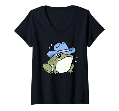 Damen Niedliches lustiges Cowboy-Frosch-Köten-Geschenk für Erwachsene, Männer, Frauen, Kinder T-Shirt mit V-Ausschnitt Damen Niedliches lustiges Cowboy-Frosch-Köten-Geschenk für Erwachsene, Männer, Frauen, Kinder T-Shirt mit V-Ausschnitt von Western Cottagecore Frog Toad Lover Graphic Design
