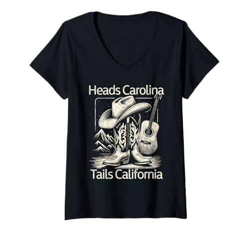 Damen Heads Carolina Tail California Retro Vintage Country T-Shirt mit V-Ausschnitt Damen Heads Carolina Tail California Retro Vintage Country T-Shirt mit V-Ausschnitt von Western Country Cowboy Cowgirl Apparel