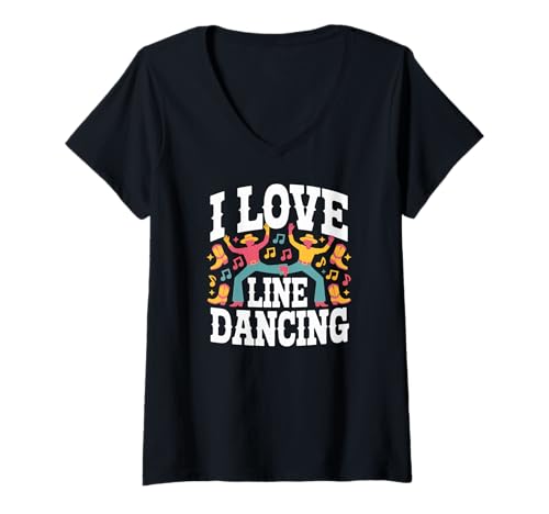 Damen Ich Liebe Line Dancing Cowboy Fun Vibes T-Shirt mit V-Ausschnitt Damen Ich Liebe Line Dancing Cowboy Fun Vibes T-Shirt mit V-Ausschnitt von Western Country Music Dance Enthusiast