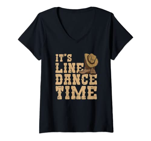 Damen Line Dance Western Country Stiefel It's Line Dance Time T-Shirt mit V-Ausschnitt Damen Line Dance Western Country Stiefel It's Line Dance Time T-Shirt mit V-Ausschnitt von Western Country Stiefel It's Line Dance Time