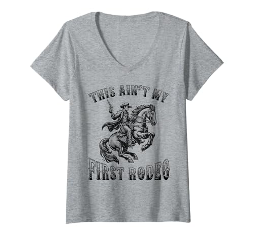Damen Das ist Nicht Mein erstes Rodeo Cowboy Howdy Wild West Horseback T-Shirt mit V-Ausschnitt Damen Das ist Nicht Mein erstes Rodeo Cowboy Howdy Wild West Horseback T-Shirt mit V-Ausschnitt von Western Cowboy Texas Rodeo Riding Horses Men Boys
