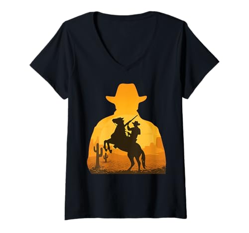 Damen Yeehaw Cowboyhut Western Wild West Southern Country Rodeo T-Shirt mit V-Ausschnitt von Western Cowboy Texas Rodeo Riding Horses Men Boys