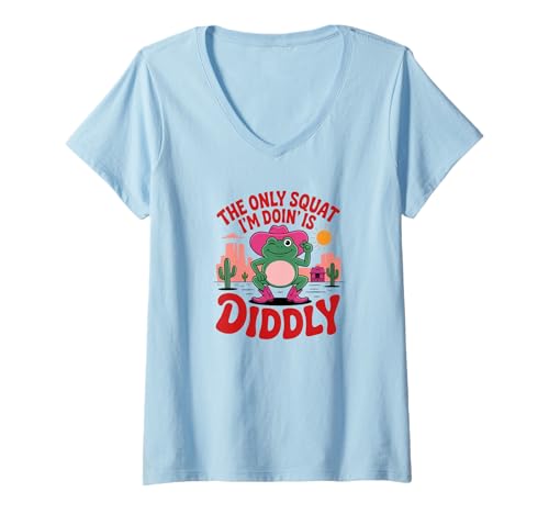 Damen Lustiger Frosch The Only Squat I'm Doin' is Didly T-Shirt mit V-Ausschnitt Damen Lustiger Frosch The Only Squat I'm Doin' is Didly T-Shirt mit V-Ausschnitt von Western Cowgirl Frog