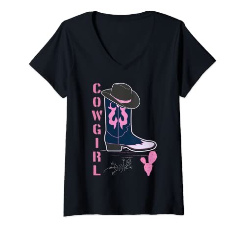 Damen Western Cowgirl Mädchen Howdy T-Shirt mit V-Ausschnitt von Western Cowgirls Pferdeliebhaber