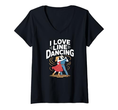Damen Ich Liebe Line Dancing Cowboy Fun T-Shirt mit V-Ausschnitt Damen Ich Liebe Line Dancing Cowboy Fun T-Shirt mit V-Ausschnitt von Western Dance Moves Line Dancing Fun