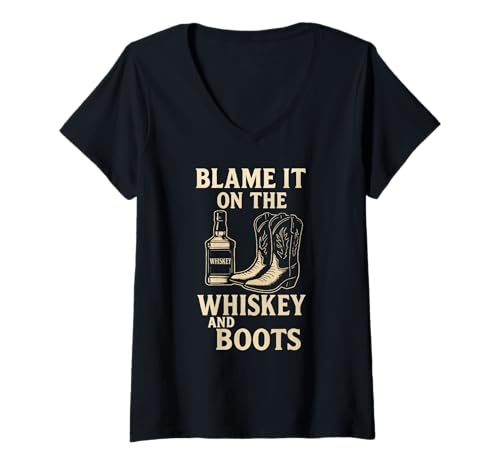 Damen Blame It On The Whiskey and Boots, Lustiges Country-Musik-T-Shirt T-Shirt mit V-Ausschnitt Damen Blame It On The Whiskey and Boots, Lustiges Country-Musik-T-Shirt T-Shirt mit V-Ausschnitt von Western Designs