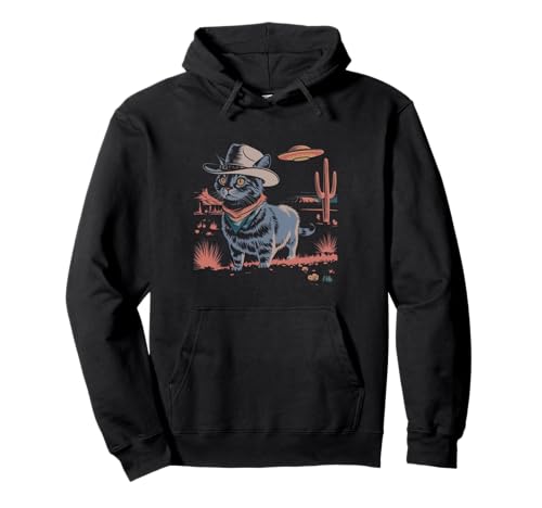 Katze Cowboy Wilder Westen Wüste Ufo Alien Herren Damen Pullover Hoodie Katze Cowboy Wilder Westen Wüste Ufo Alien Herren Damen Pullover Hoodie von Western Katze Alien Extraterrestrial Mystery