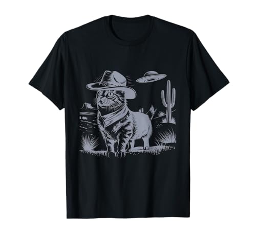 Katze Cowboy Wilder Westen Wüste Ufo Alien Herren Damen T-Shirt Katze Cowboy Wilder Westen Wüste Ufo Alien Herren Damen T-Shirt von Western Katze Alien Extraterrestrial Mystery