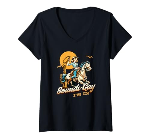 Damen Klingt schwul Ich Bin in Lesbian Cowgirl LGBTQ T-Shirt mit V-Ausschnitt Damen Klingt schwul Ich Bin in Lesbian Cowgirl LGBTQ T-Shirt mit V-Ausschnitt von Western Lesbian Pride