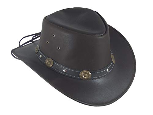 Lederhut Westernhut Cowboyhut mit Kinnband Concha schwarz, braun (L, Braun) von Western Ranch