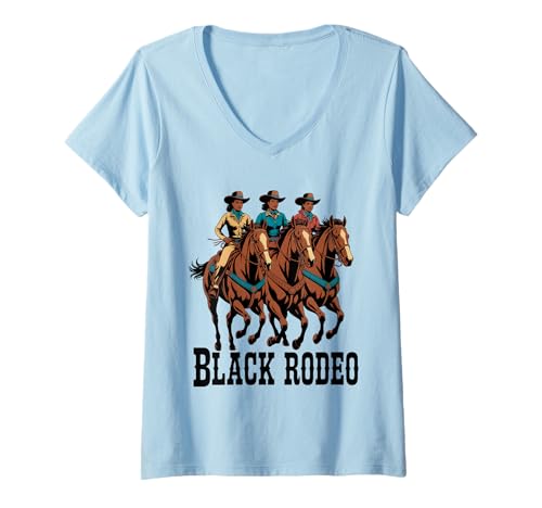 Damen Lustiger schwarzer Rodeo Spruch Cowgirl Power Horse Queen Damen Herren T-Shirt mit V-Ausschnitt Damen Lustiger schwarzer Rodeo Spruch Cowgirl Power Horse Queen Damen Herren T-Shirt mit V-Ausschnitt von Western Riders African American Ranch Culture