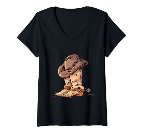 Damen Western Texas Cowboy Country Style für Pferdeliebhaber T-Shirt mit V-Ausschnitt Damen Western Texas Cowboy Country Style für Pferdeliebhaber T-Shirt mit V-Ausschnitt von Western Rodeo Country Cowboy Style for Horse Lover
