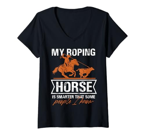 Damen Seilpferd Humorvolles Cowboy-Design T-Shirt mit V-Ausschnitt Damen Seilpferd Humorvolles Cowboy-Design T-Shirt mit V-Ausschnitt von Western Rodeo Designs