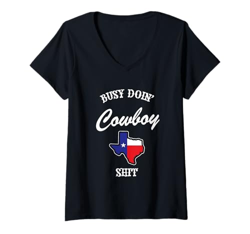 Damen Staatsflagge Texas | Busy Doin Cowboy T-Shirt mit V-Ausschnitt Damen Staatsflagge Texas | Busy Doin Cowboy T-Shirt mit V-Ausschnitt von Western Rodeo Living and Cowboy Humor Apparel