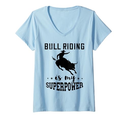 Damen Bull Riding Superpower Western Cowboy Rodeo Bull Rider T-Shirt mit V-Ausschnitt Damen Bull Riding Superpower Western Cowboy Rodeo Bull Rider T-Shirt mit V-Ausschnitt von Western Rodeo Riding Bucking Bull Sports