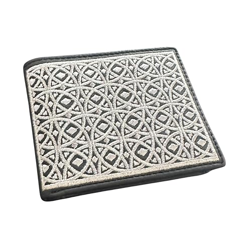 Western Rodeo Geldbörse aus Leder - zweifach gefaltete Cowboy-Geldbörse mit silbernem Gewinde Diamant Kreis Geometrisches Design, Schwarz, Western Wallet von Western Stakes