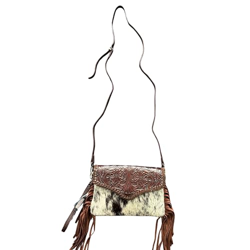 Western Stakes Crossbody Geldbörse - Echtes Rindsleder & Tooled Leder Handtasche mit Fransen - Western Cowgirl Umhängetasche, Dunkelbraun von Western Stakes