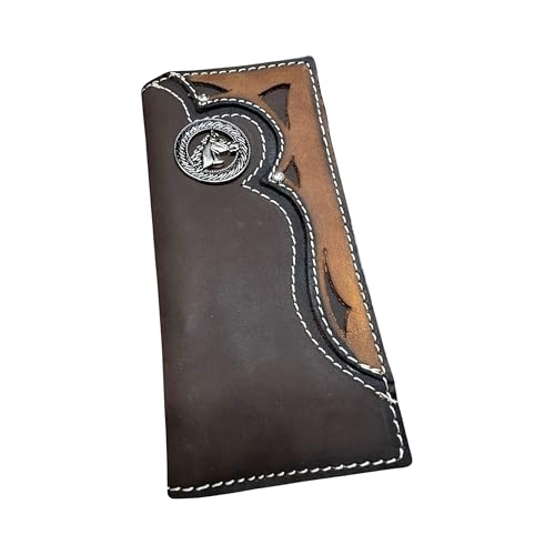 Western Stakes Ledergeldbörse, zweifach gefaltet, lang, Motiv: Pferd, Hengst, Concho, mehrlagiges Leder, Braun, Rodeo-Geldbörse, Cowboy-Stil, handgefertigt, hochwertige Herren-Geldbörse, Geschenk für Western Stakes Ledergeldbörse, zweifach gefaltet, lang, Motiv: Pferd, Hengst, Concho, mehrlagiges Leder, Braun, Rodeo-Geldbörse, Cowboy-Stil, handgefertigt, hochwertige Herren-Geldbörse, Geschenk für von Western Stakes